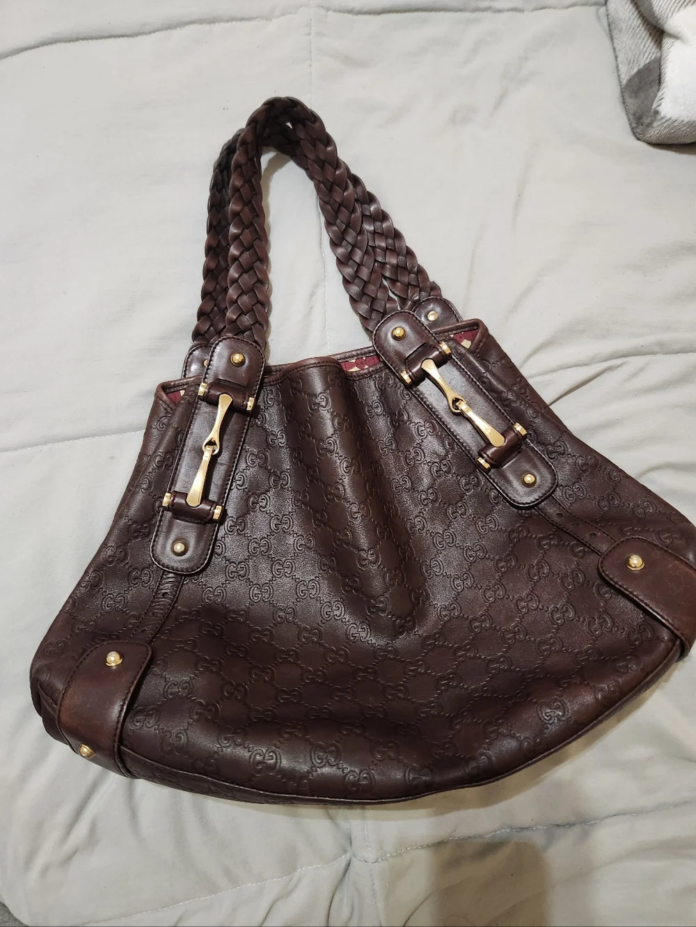 Authentic Gucci Pelham Brown Guccissima Horsebit Medium Hobo Bag
